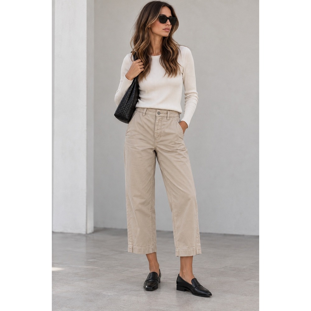 Everlane Cropped Straight Leg Pants Womens 4 Beige Khaki Patch Pockets Capsule